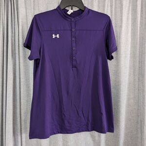 Under Armour Heat Gear Polo Womens M Loose Purple Short Sleeve Golf Sporty